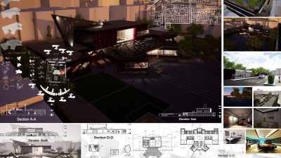 دانلود رایگان پلان هنرستان به همراه نما و برش و تری دی فایل رویت
